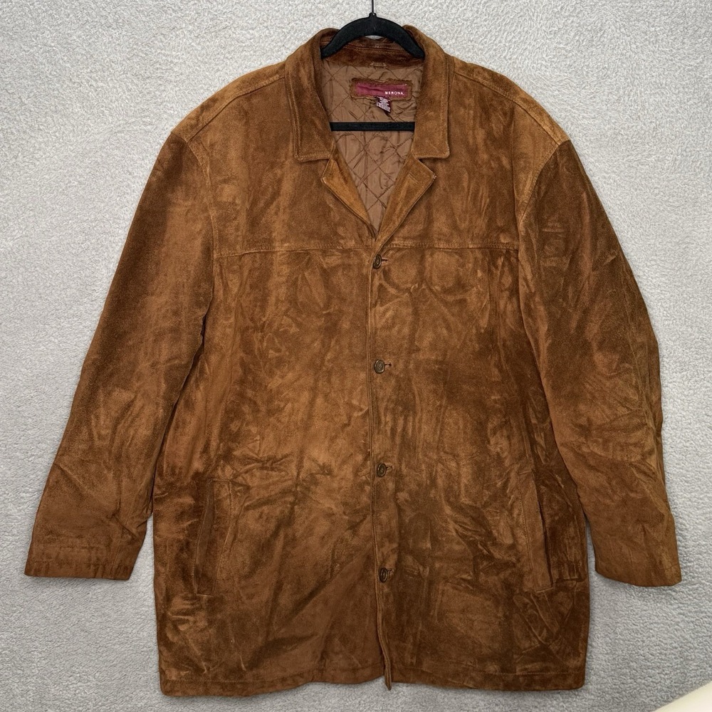 Merona Suede Genuine Leather Jacket Mens XL Brown Western Quilted Lined Heavy